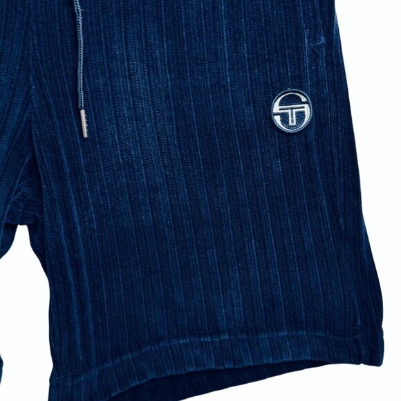 Sergio Tacchini Chenille Velour Shorts Mens S Textured Maritime Blue Sportswear - Picture 3 of 9